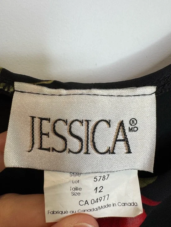 Jessica Black Slip Midi Dress with Red Rose Print chic romantic style 90's 12 - Picture 4 of 6